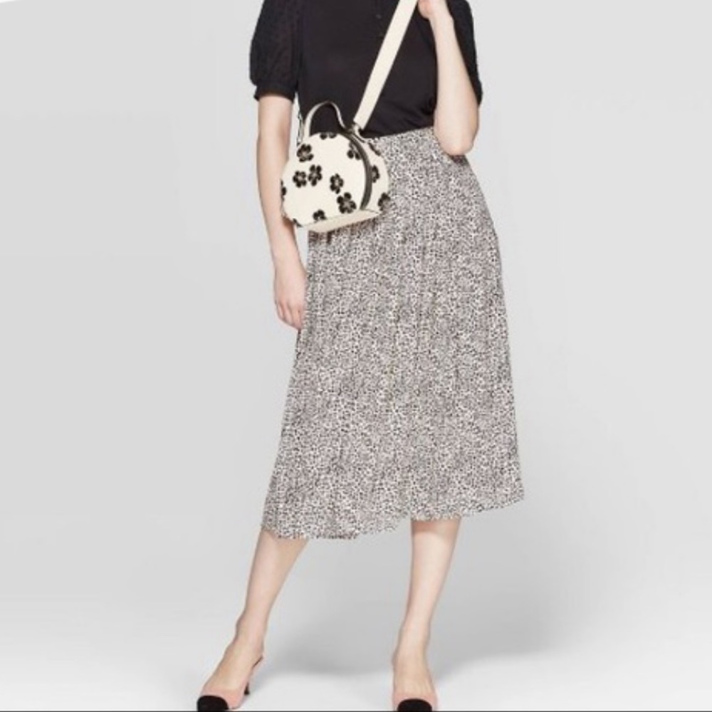 Pink Leopard Pleated Midi Skirt